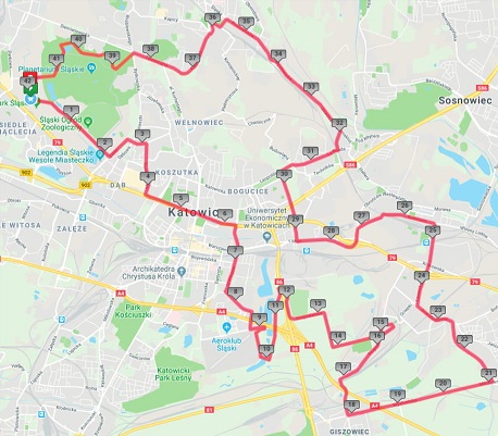 trasa biegu ulicznego Silesia Marathon
