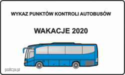 obrazek autobusu i tekst: Wykaz punktów kontroli autokarów. Wakacje 2020.