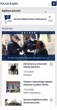 zrzut ekranu z telefonu prezentujący główną stronę aplikacji &quot;Śląska Policja&quot;